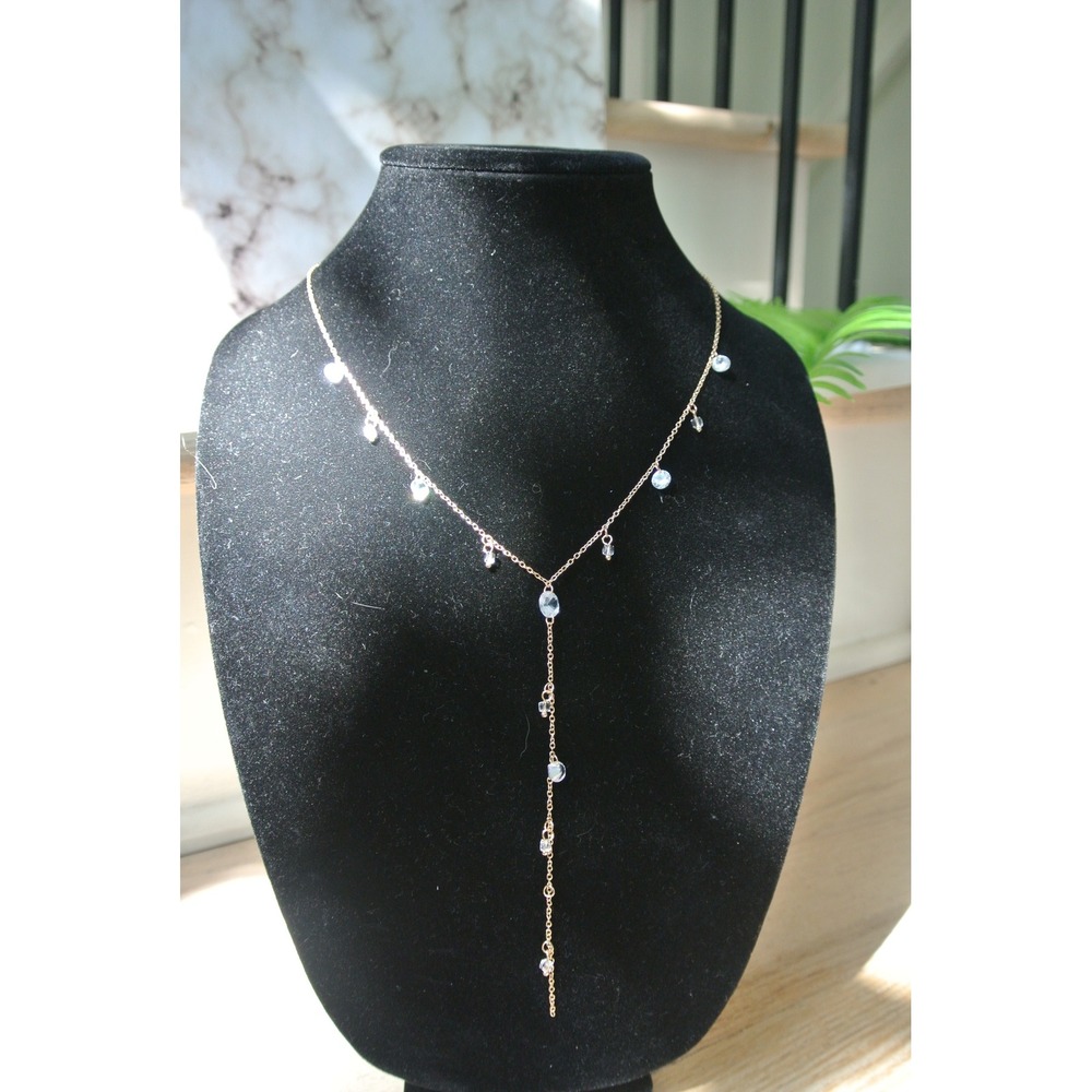 Rose Gold Tone Crystal Charm Lariat Drop Y-Necklace One Size